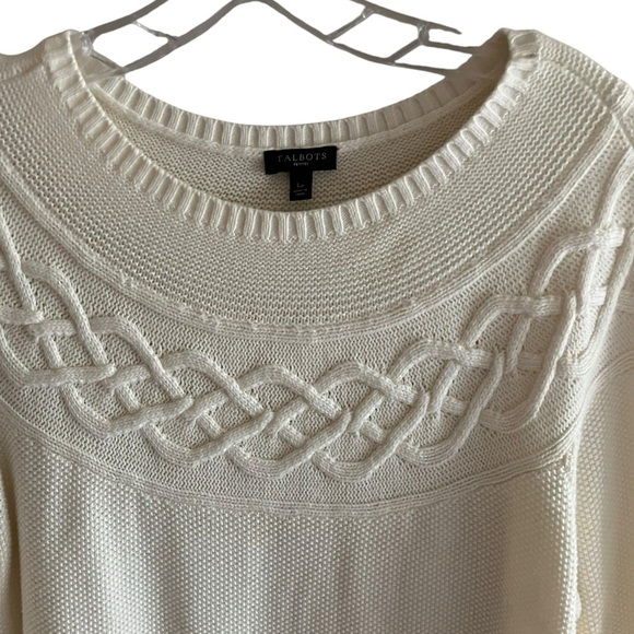 Talbots Cream Cozy Cable Knit Career Ivory Crew Neck Sweater Sz Large Petite - Picture 3 of 8